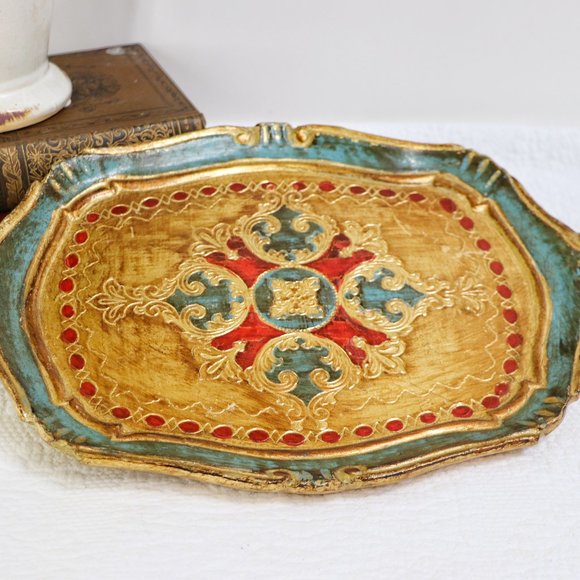 Florentine Italian Hand Painted Wood Serving Tray